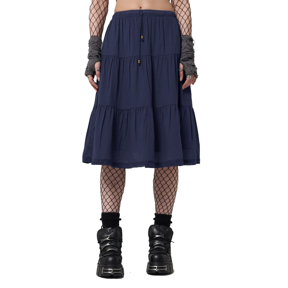 ZARA Dyed Navy Drawstring Gourd Ruched Lace Trim Skirt